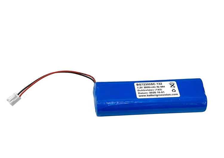 Nödljusbatteri 7,2V 3000mAh NiMH i blå krympplast med kabel och vit kontakt, märkt BatteriGrossisten