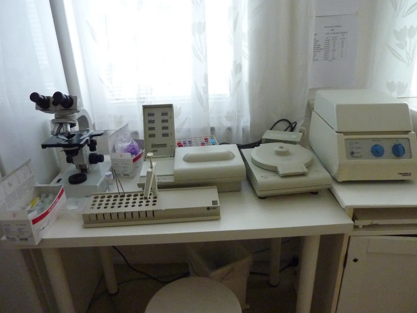 Klinikens laboratorium med mikroskop och analysutrustning